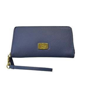 Joy Mangano Clothes It All  Genuine Leather Blue Wallet W/RFID Protection New